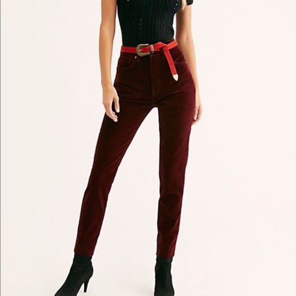 Free People We The Free Stella High Rise Skinny Jeans Maroon Red Velvet Size 25 - Picture 15 of 15
